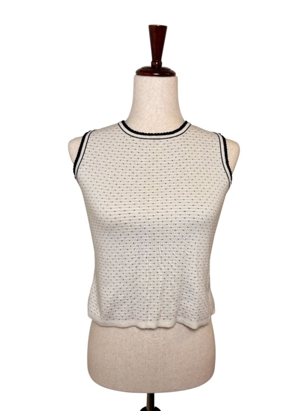 Emma James Cream Navy Micro Dot Knit Tank Preppy Nautical Size Small